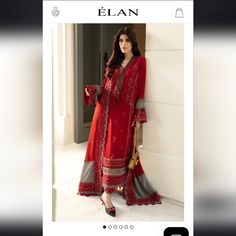 Brand New Unworn Deep Red Pure Chiffon Elan Formal Festive Red Chiffon Dupatta, Red Designer Lawn Suit With Sheer Dupatta, Red Anarkali Lawn Suit With Sheer Dupatta, Anarkali Lawn Suit With Sheer Dupatta In Red, Red Chiffon Dress For Eid, Formal Red Sets With Sheer Dupatta, Red Semi-stitched Lawn Suit With Sheer Dupatta, Semi-stitched Red Lawn Suit With Sheer Dupatta, Elegant Red Silk Lawn Suit