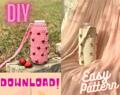 a pink crocheted bag with strawberries on it and the words easy pattern diy