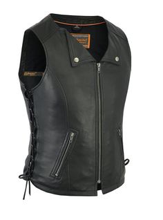 Daniel Smart - Women's Fashionable Lightweight Leather Vest - DS280 Women's Leather Vests Virginia City Motorcycle Company Apparel Motorcycle Leather Vest, Leather Biker Vest, Motorcycle Apparel, Lightweight Vest, Motorcycle Vest, Collar Vest, Biker Vest, Smart Women, Motorcycle Leather