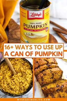 pumpkin soup and bread with text overlay that reads 16 ways to use up a can of pumpkin