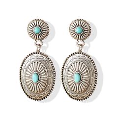 PRICES MAY VARY. Stylish Design: These Silver Earrings Dangle Country feature a unique oval shape, perfectly complementing any turquoise western outfit. Elevate your look for concerts or casual outings with these eye-catching accessories. Versatile Accessories: Ideal for a variety of occasions, these western earrings enhance your western dress outfits, making them perfect for country concerts, parties, or everyday wear. High-Quality Materials: Crafted with premium silver, these turquoise earring Western Bride Turquoise Jewelry, Turquoise Western Outfit, Western Dress Outfits, Western Outfit For Women, Concert Dress Outfit, Country Concert Dress, Concert Dress, Turquoise Earring, Concert Dresses