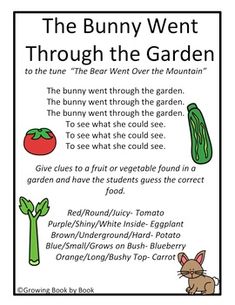 the bunny went through the garden book with an image of carrots and cucumbers