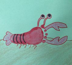 a drawing of a pink crab on a blue background