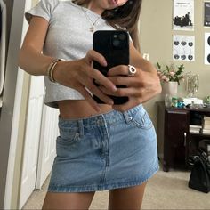 dm me for removal x cute outfit inspo, summer outfit, basics, 2024 outfit, aesthetic European outfit, fashion inspiration, denim skirt outfit, skirt outfit, fashion favorites. Romanticizing Summer, City Fits, Downtown Style, Fit Checks, France Outfits, Jean Skirt Outfits, Rok Mini, Cali Style, Street Clothes