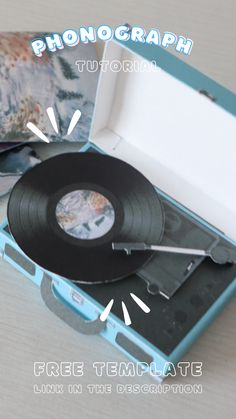 an old record player with its case open and the words free templates below it