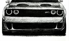 a drawing of a car Dodge Challenger Art, Dodge Challenger Drawing, Doge Challenger, Unique Postcards, Old Dodge Trucks, Crayon Drawings, Watercolor Postcard, Black Pencil, Custom Postcards