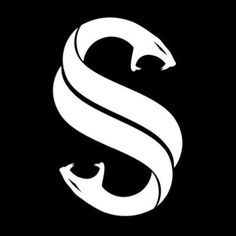 the letter s with an animal's head in the center on a black background