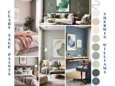 a collage of photos with different colors and furniture