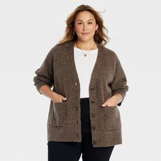 This Long-Sleeve Boyfriend Cardigan from Ava & Viv™ adds a stylish staple to your cool-weather wardrobe. Fashioned in a regular fit, this boyfriend cardigan sports a midweight construction with a hint of spandex to keep you warm and comfortable. The front button-down closure allows for easy wear and layering, while the ribbed cuffs and hem offer a snug fit. Plus, front pockets complete the cardigan with space for your on-the-go essentials. Fall Relaxed Fit Cardigan With Pockets, Relaxed Fit Fall Cardigan With Pockets, Relaxed Fit Cardigan With Pockets For Fall, Cozy Fit Sweater With Pockets For Fall, Casual Cozy Fit Outerwear For Layering, Winter Sweater With Pockets And Relaxed Fit, Everyday V-neck Winter Outerwear, V-neck Outerwear With Pockets For Daywear, Casual V-neck Sweater Coat For Daywear