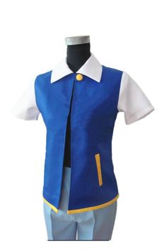 a blue vest and white shirt on a mannequin