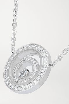 Luxury Silver Diamond Necklace With Halo, Luxury Halo Diamond Necklace, Luxury White Necklace With Halo Design, Luxury White Gold Necklace With Halo Design, Chopard Necklace, Chopard Happy Diamonds, White Gold Diamond Necklace, Concentric Circles, Diamond Pendants