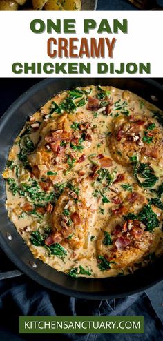 one pan creamy chicken dish with spinach and bacon