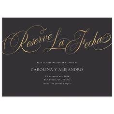 a black and gold foiled save the date card