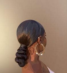 a digital painting of a woman with her hair in a bun and hoop earrings on