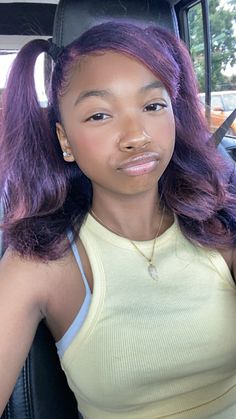 Styles For Hair, Purple And Brown Hair Black Women, Pink Silk Press, Peekaboo Natural Hair, Purple Skunk Stripe, Black Girls With Dyed Hair, Purple Skunk Stripe Hair, Colored Natural Hair, Purple Hair Black Women