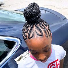 Braided Ponytail With Designs For Black Women, Braids Braided Into A Bun, Braided Bun With Heart, Two Buns Braided Hairstyle, Kids Braided Bun Hairstyles Black, Cornrows For Little Black Girls Hair, Braided Bun Hairstyles For Kids, Kids Braids With Heart Design, Braided Buns For Black Hair Kids