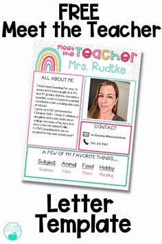 a teacher's letter template with the text free meet the teacher