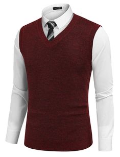 PRICES MAY VARY. 【COMFORTABLE FABRIC】This Men's v-neck sweater vest is expertly crafted from a soft, elastic, and lightweight knit material that ensures a comfortable fit and lasting durability. Rendering a soft touch, this vest promises not to pill or fade. This men's knitted sweater vest seamlessly combines comfort and style. 【INTIMATE DESIGN】Each sleeveless sweater vest features a classic V-neck collar, pull on closure, sleeveless design, ribbed hem, basic and classic design. The slim fit v-n Men's Sweater Vest, Men's V Neck Sweaters, Knitted Sweater Vest, Sweater Vest Mens, Sleeveless Sweater Vest, Men's Knit, Sleeveless Sweater, Knitted Pullover Sweaters, Lightweight Knit