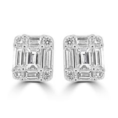 18ct white gold illusion style emerald cut diamond earring. 
The baguettes total 0.39ct and the brilliants total 0.08ct. The diamonds are G colour, SI1 clarity. 
 
These are for pierced ears with a stem and butterfly fitting.
 
Presented in our branded boxes.
Free next day Special Delivery on all online purchases where possible. Emerald Cut Diamond Earrings, Emerald Cut Diamond, Diamond Earring, Diamond Stud Earrings, Special Delivery, Diamond Stud, Emerald Cut Diamonds, Ring Size Guide, Multi Stone