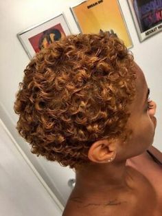 Dyed Natural Hair For Black Women Short Hairstyles, Short Curly Colored Hair Black Women, Short Natural Hair Color For Black Women, Short Copper Hair On Black Women, Ginger Pixie Haircut Black Women, Peinado Natural, Short Afro Wigs, Big Chop Natural Hair