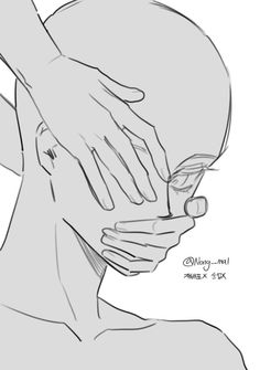 a drawing of a person with their hands on the face