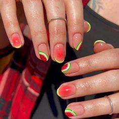 INSPO nails FRUITS 🍓🍑🍋🍉 Cute Watermelon Nails, Watermelon Nail Art Design, Gel Nails Watermelon, Watermelon Nail Ideas, Nail Art Watermelon, Watermelon Gel Nails, Holiday Gel Nails Summer, Funky Summer Nail Art, Nails For Holiday Summer