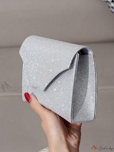 Bird in Bag - Premium Glitter Clutch Bag: Perfect for Evening Parties and Dancing Events, Featuring a Detachable Shoulder Chain Strap for Fashionable and Versatile Styling Elegant Glitter Shoulder Bag For Party, Glamorous Silver Glitter Clutch, Silver Glitter Clutch For Events, Silver Glitter Clutch Evening Bag, Silver Glitter Clutch For Evening, Silver Glitter Evening Clutch, Silver Glitter Bag For Gift, Elegant Everyday Bag With Sparkling Details, Silver Sparkling Clutch For Gift