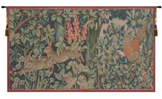 an old tapestry with animals and flowers on it