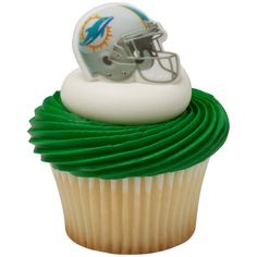 a cupcake with a football helmet on top