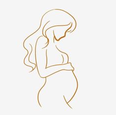 a drawing of a pregnant woman with her hands on her stomach, looking to the side