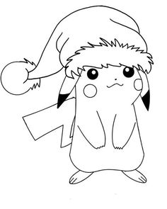 a drawing of a pikachu wearing a santa hat and holding a sign in one hand