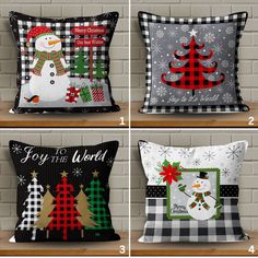 four pillows with christmas designs on them