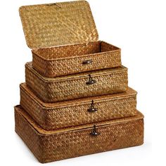 three wicker boxes stacked on top of each other