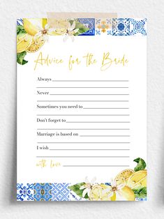 Editable Blue Tile Lemons Bridal Shower Games Template Italian Amalfi Bridal Shower Game Bundle Mediterranean Positano Bridal Shower Game M1