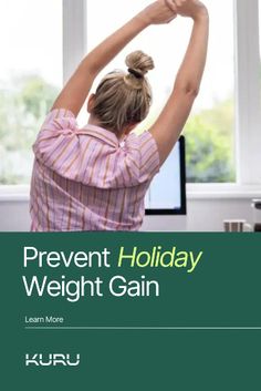 a woman is doing exercises in front of a computer screen with the words prevent holiday weight gain