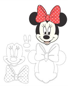 mickey and minnie mouse paper cut outs with bows on their heads, one is wearing a bow