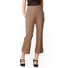 Expertly crafted with a side zipper closure and button detail, the Women's Wide Cuff Trouser in Peach Gingham, fulfilled by our friends at Shop at Konus, is both comfortable and elegant. With convenient pockets and a fully lined design, these trousers are the perfect addition to any occasion. Made with a blend of 65% Tencel, 32% Rayon, and 3% Spandex, and lined with 100% Polyester, these trousers are a must-have for any fashion-forward woman. Available in small model size. Elegant Plaid Pants For Spring, Classic Spring Plaid Bottoms, Chic Gingham Pants For Fall, Peach Gingham, Wide Cuff, Button Detail, Side Zipper, Gingham, Must Haves