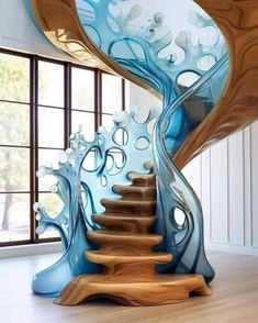 a spiral staircase in the middle of a room