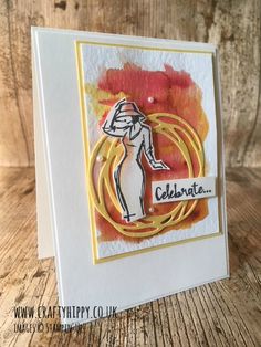 a card with an image of a woman in a white dress on it and the words celebrate