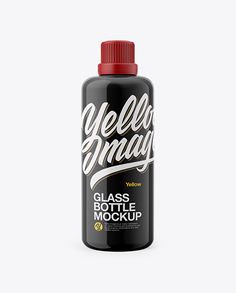 a bottle of black liquid with red cap on it and the words yellow magic written in white