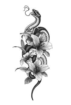 a snake and flowers tattoo design