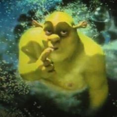 a yellow creature floating in the water with its mouth open