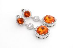 Fall Wedding Jewelry, Orange Wedding Earring, Tangerine Swarovski Earring, Long Bridal Earring, Wedd Orange Cubic Zirconia Jewelry For Anniversary, Orange Teardrop Jewelry For Wedding, Orange Drop Earrings For Wedding, Elegant Orange Jewelry For Wedding, Elegant Orange Wedding Jewelry, Fall Wedding Jewelry, Bridal Jewlery, Orange Wedding Themes, Burnt Orange Wedding