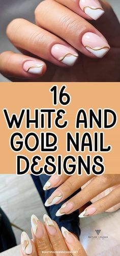 White On White Tip Nails, White And Gold Nails Aesthetic, French Tips Swirls, With And Gold Nails, Gold Design Nails Simple, Gold Chrome And White Nails, Fall Nails White And Gold, White And Golden Nails Designs, White And Gold Manicure Ideas