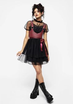 Hysteria Butterfly Applique Frill Neck Tulle Mini Dress – Disturbia Fitted Corset, Butterfly Patch, Nevermore Academy, Butterfly Applique, Tailored Jumpsuit, Tulle Mini Dress, Body Skirt, Oxblood Red, Embroidered Butterfly