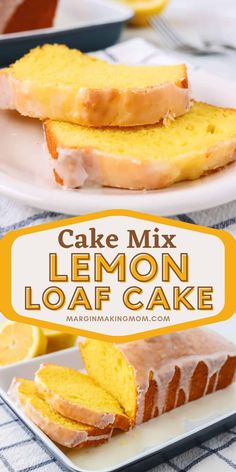 cake mix lemon loaf cake on a plate