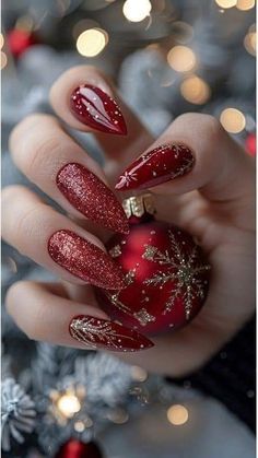 Red And Gold Nails, Velvet Nails