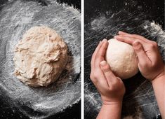 two images showing the dough being kneaded on top of each other in preparation for baking