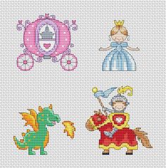 cross stitch pattern with princesses and carriage for children's room or baby's nursery