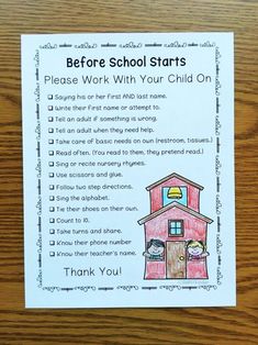 a printable poster with the words before school starts and an image of a child's house